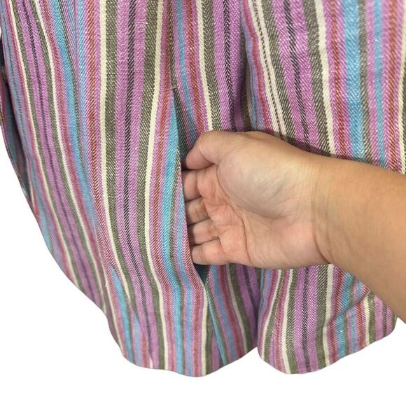 Akris Punto Striped Blue Pink Notched Collar Blazer Jacket 100% Linen sz 12USA - Picture 3 of 11
